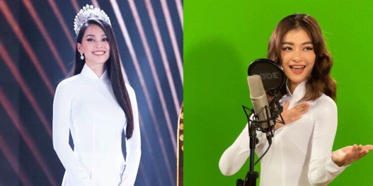 Kiều Loan “đụng hàng” Tiểu Vy khi diện chung áo dài hoạ tiết Hội An