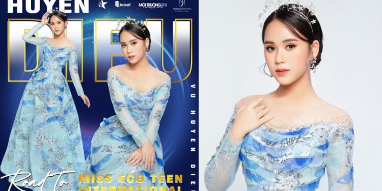 Hoa hậu Bella Vũ Huyền Diệu là thí sinh được chọn mặc trang phục dạ hội về môi trường tại “Miss Eco Teen International”