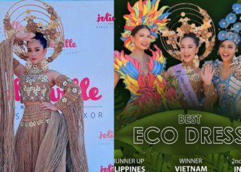 Hoa hậu Bella Vũ Huyền Diệu thắng giải “Eco Dress” tại “Miss Eco Teen International” với thiết kế của NTK Việt Hùng
