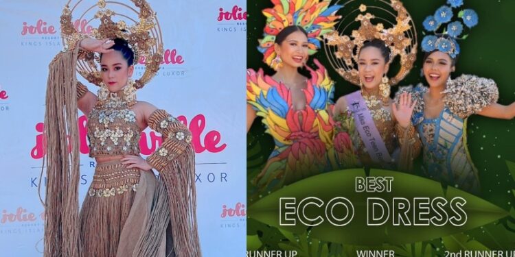 Hoa hậu Bella Vũ Huyền Diệu thắng giải “Eco Dress” tại “Miss Eco Teen International” với thiết kế của NTK Việt Hùng